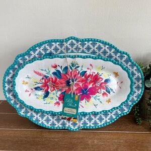 New Pioneer Woman 2-Piece Fresh Floral Melamine Serveware Platters, Teal